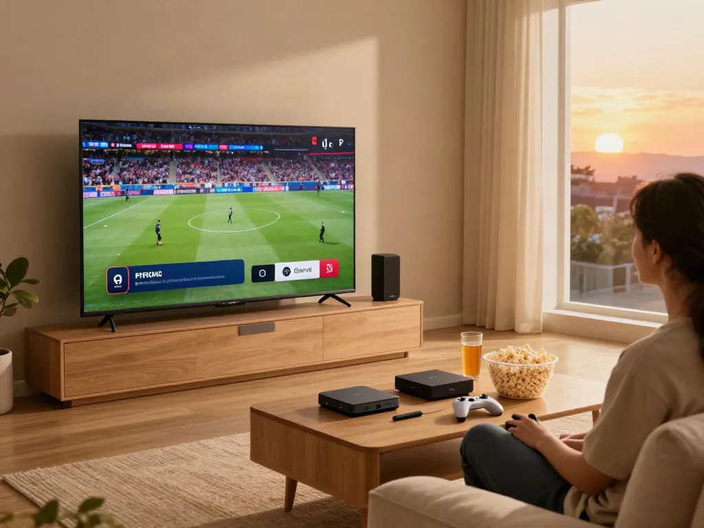 Experience vibrant sports events while testing IPTV in a cozy home setup.