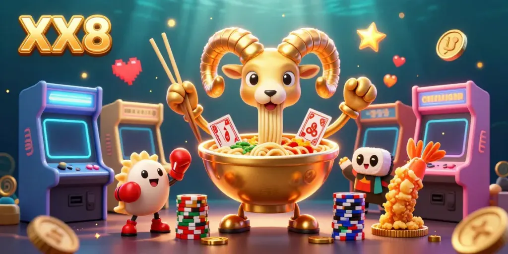 Experience the thrill of winning with XX8 in this vibrant casino scene of animated characters.