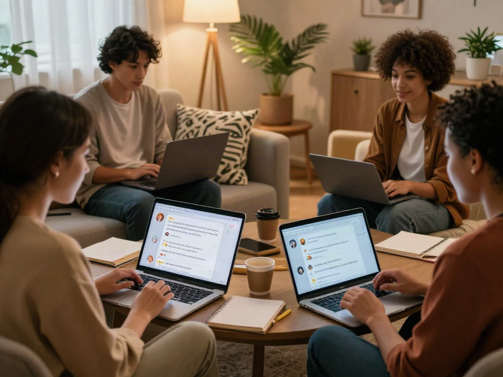Engaging free ai sex chat scene with diverse individuals connecting over relationships and intimacy in a cozy setting.